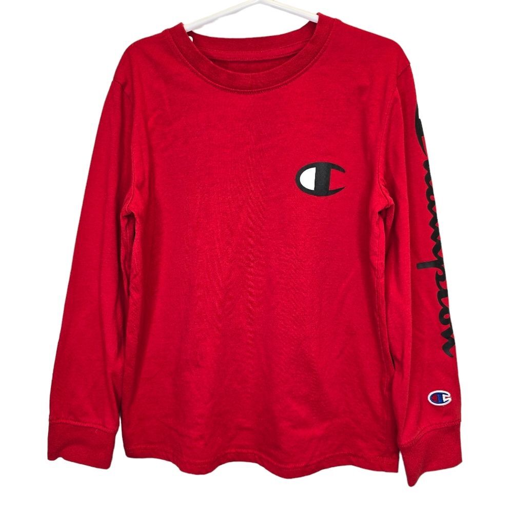 Champion Boys S Red Crewneck Logo Long Sleeve Shirt